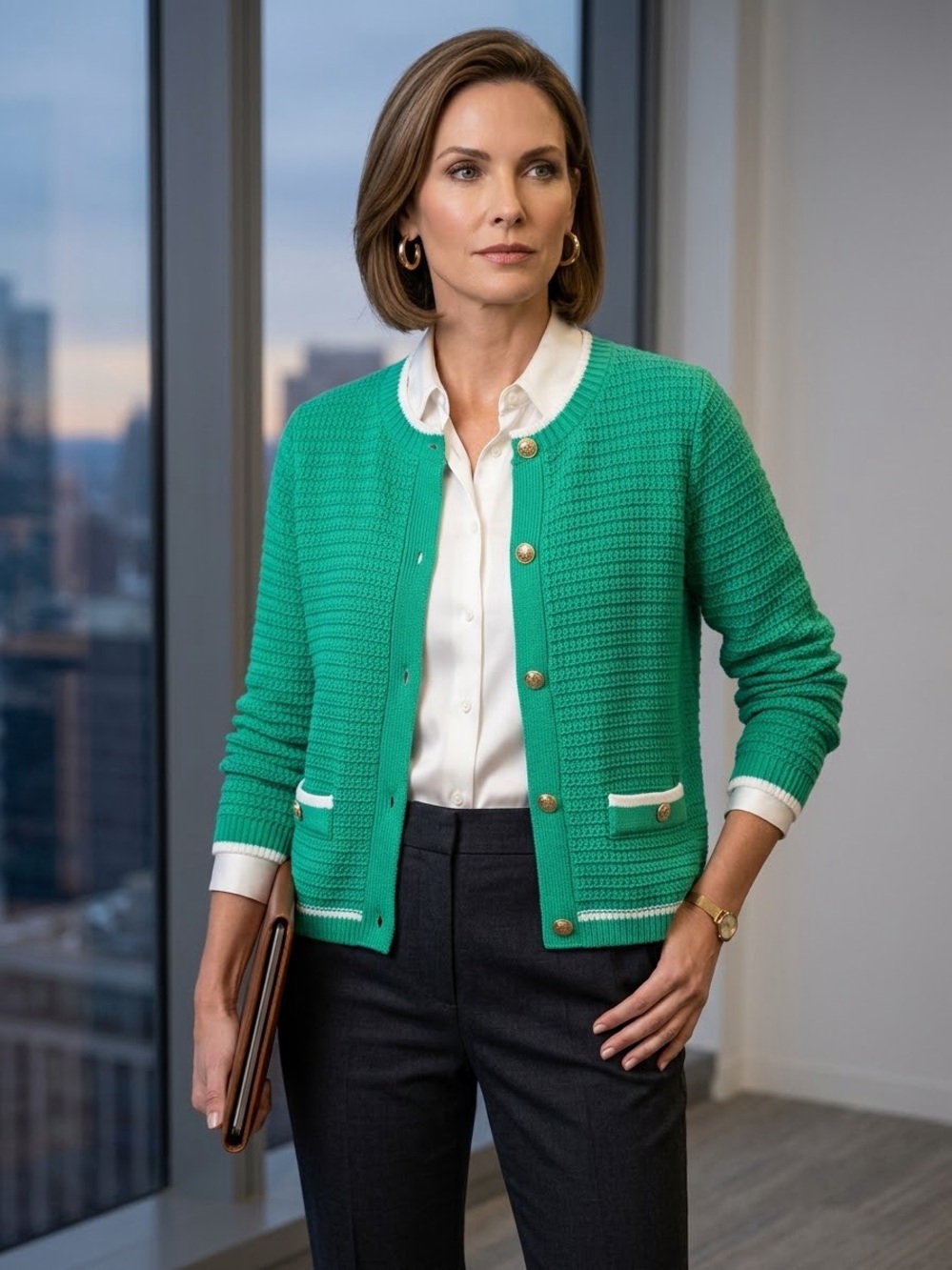 Nicole Miller Brand New Emerald Green Textured Button Cardigan 1X Plus Cotton
